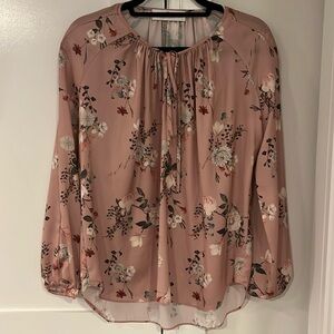 Amanda Uprichard Floral Mauve Long Sleeve Satin Blouse SZ Petite Small